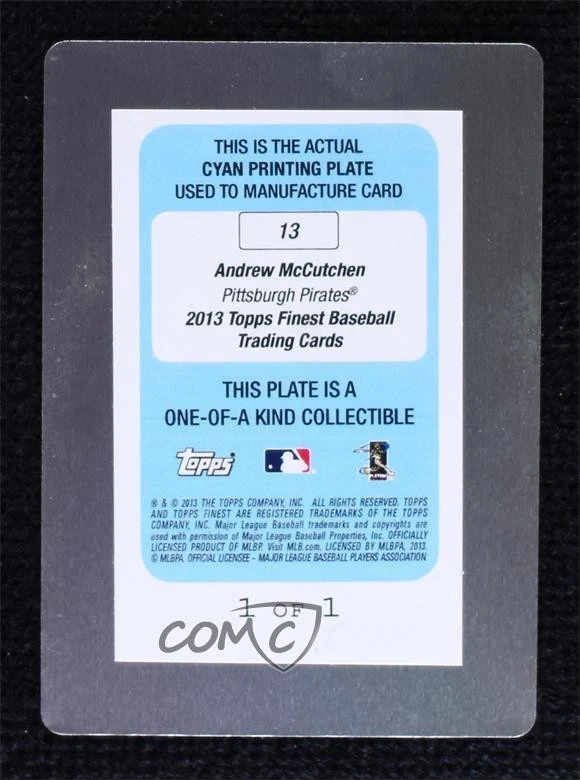 2013 Topps Finest Printing Plate Cyan 1/1 Andrew McCutchen #13 1c71 - Image 2 of 3