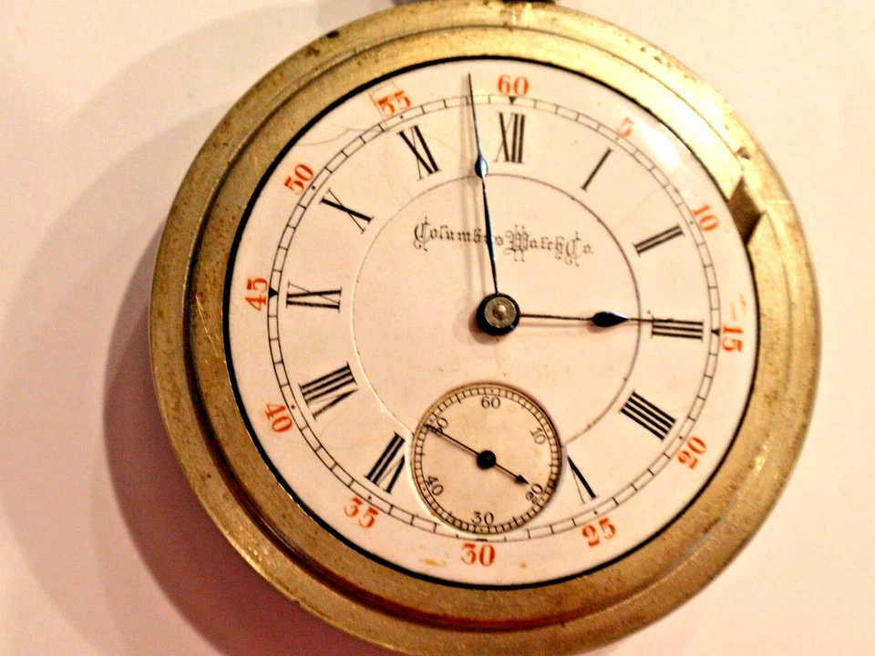 Reloj Bolsillo Grande,Talla 18-Columbus-para Reparación-Falta Cubierta Espuchada-11 Joyas Foto 3 de 4