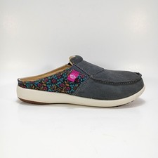 Spenco Siesta Via Womens 7 Gray Suede And Floral Print Slip On Shoes Mules