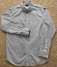 Men s Banana Republic White Blue Check Slim Fit Button Up Shirt Size L
