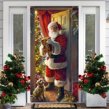 Festive Christmas Santa Claus Door Banner Decorative Polyester Holiday Door C...