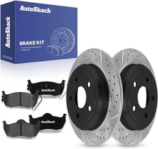 Autoshack Rear Drilled & Slotted Brake Rotors Premium Ceramic Brake Pads |  for 