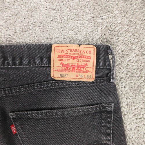 Levis Jeans Mens 36x31 (Tag 36x34) Black Faded 505 Regular Straight Denim Pants - Picture 11 of 12