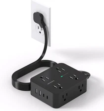 Power Strip Surge Protector, HANYCONY 5Ft Ultra Thin Flat Extension Cord with Mu