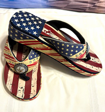 Montana West Women  s USA Flag Stars Thong Wedge Platform Sandals Slip On US 10