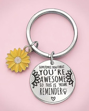 HIGHLY POLISHED ENGRAVED SILVER INSPIRATIONAL SUNFLOWER KEYCHAIN YOU'RE AWESOME