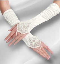 Wedding Gloves Long Satin Fingerless White Bridal Accessory Used Japan