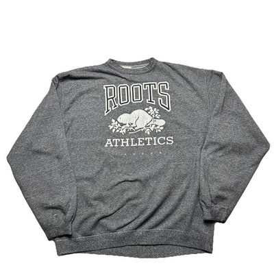 Vintage Roots Athletics Canada Crewneck Sweatshirt Heather Gray Beaver Logo L