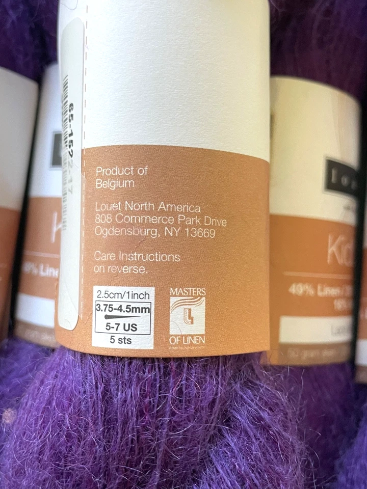 Lote de 6 / Louet KIDLIN Lino Mohair Encaje Peso Hilos - Violeta #1522 Foto 3 de 3
