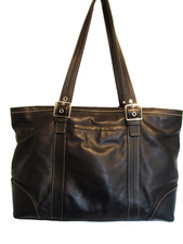 Coach F12609 Black Leather Large Hampton Silver Buckle Pocket Diaper Bag Tote
