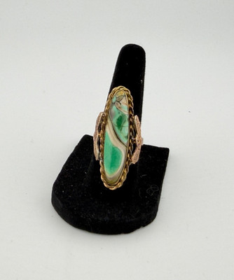 Vtg Artisan Made Mixed Metal Statement Ring Variscite Sterling Silver Band Sz 6
