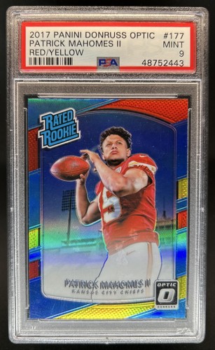 2017 Donruss Optic Patrick Mahomes II Red and Yellow RC Rated Rookie #177 PSA 9