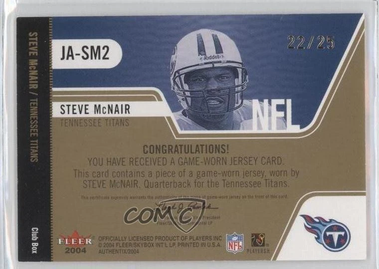2004 Fleer Authentix Authentix Jersey Club Box Gold /25 Steve McNair #JA-SM2 - Image 2 of 2