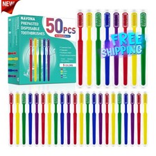 Navona 50PCS Prepasted Disposable Toothbrushes Individually Wrapped Free Ship