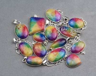 Pendant 30 Pcs Rainbow Quartz Crystals Silver Overlay Handmade Jewelry P-114
