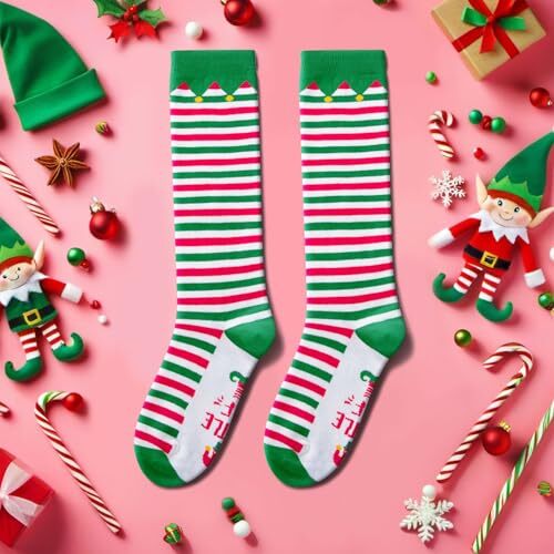 HAPPYPOP Christmas Gifts Stocking Socks for Girls - 7-9 Years Elf Knee - Picture 5 of 5