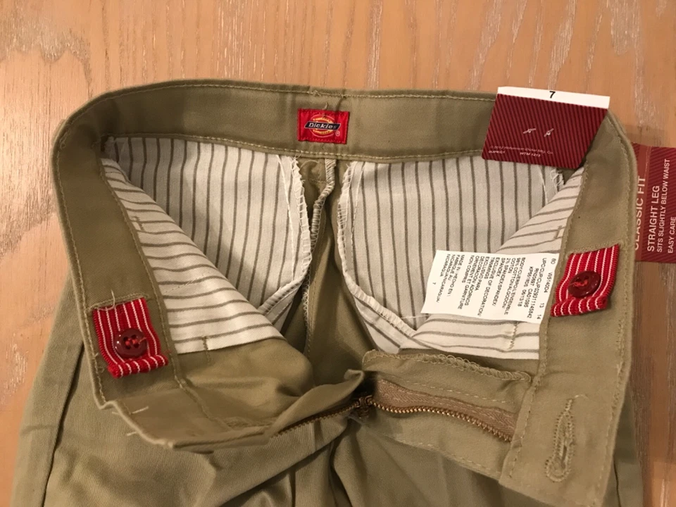 ¡Nuevo! Pantalones elásticos Dickies para niñas calce clásico pierna recta caqui talla 7 Foto 3 de 4