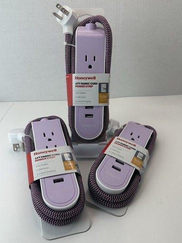 Honeywell Powerstrip with 2 AC Outlets, 2 USB Ports, 3 ft. Fabric Cord
