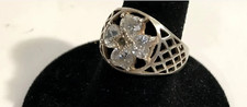 Vintage Hearts Flower CZ Sterling Silver Ring Size 8