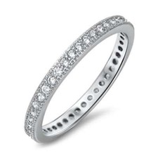Micro Pave Cubic Zirconia Eternity Band .925 Sterling Silver Ring