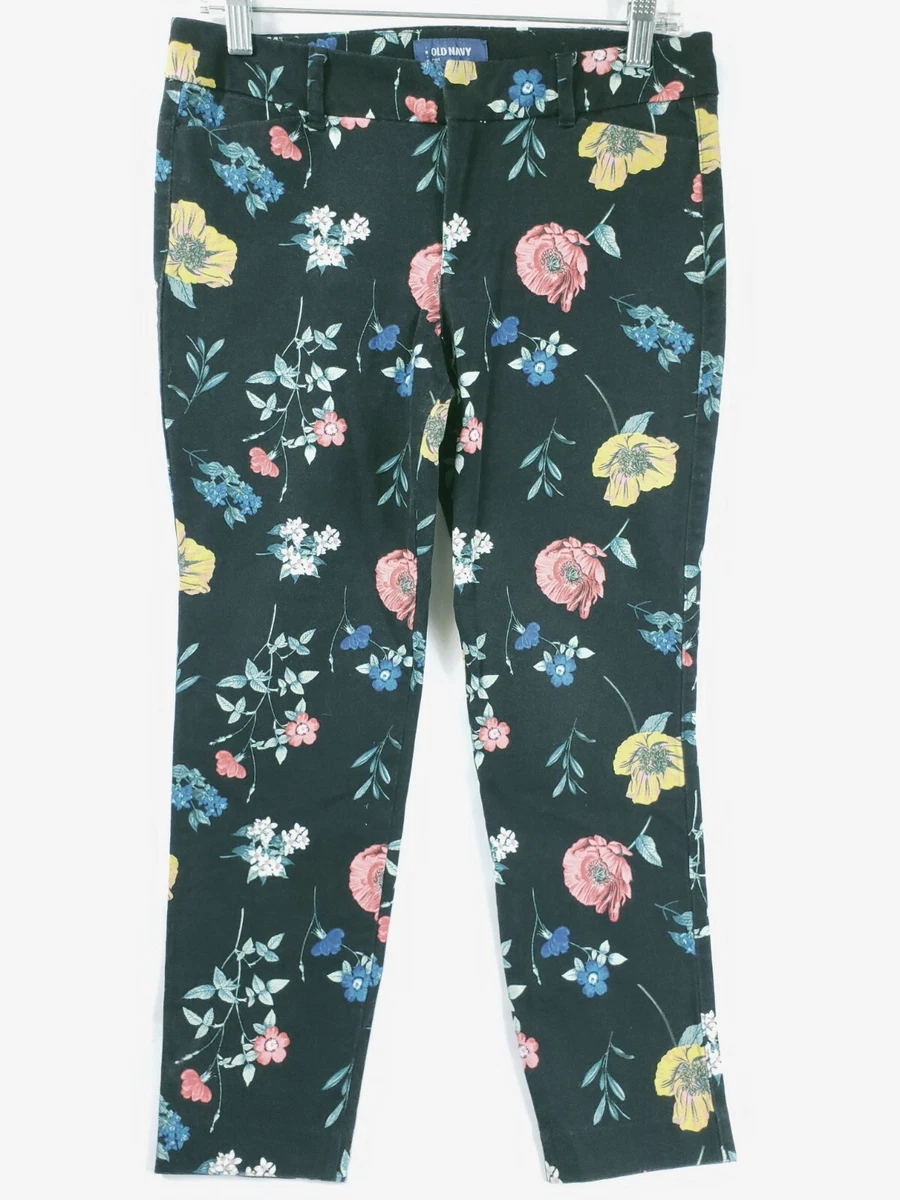 Old Navy Pants Womens 8 Black Pixie Mid Rise Chino Floral Flower