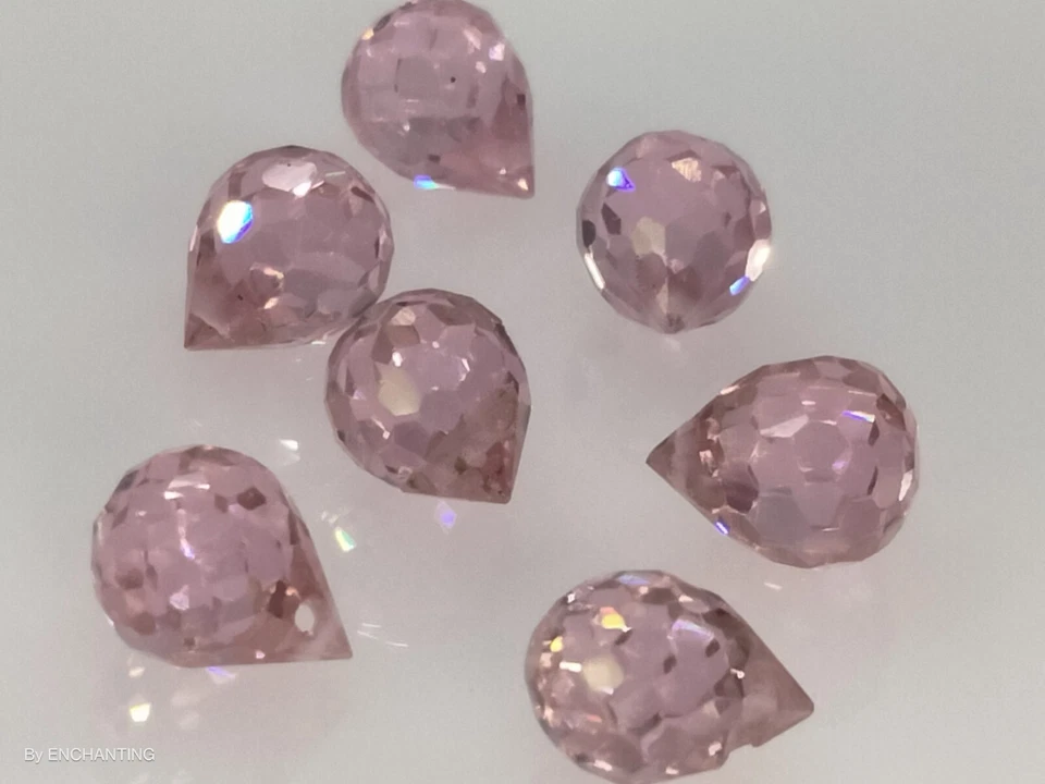 8 Pcs Set- Light Pink Faceted Cubic Zirconia Teardrops 7mm X 5.5mm -Top-Drilled - Image 3 of 4