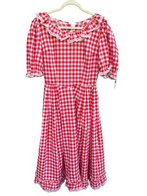 Vintage Red Gingham Maxi Dress Lace Accents Full Skirt size 6 hc2 | eBay