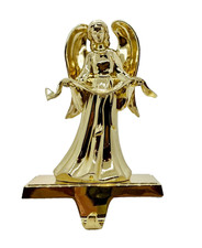 Beautiful Gold Colored Christmas Angel Stocking Holder Heavy Metal 8" Tall