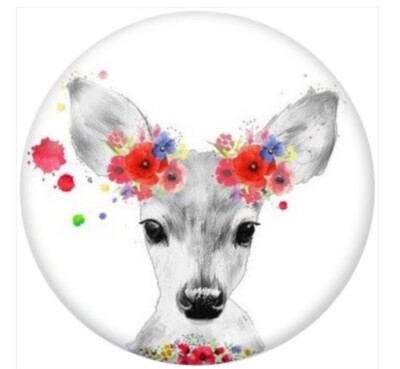 BUTTON CHARM FITS GINGER SNAPS STYLE JEWELRY PAINTED METAL #9 DEER FLOWERS
