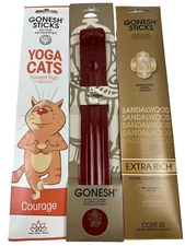 GONESH Sticks & Burner 40 Incense & Black Holder Yoga Cats + Sandalwood