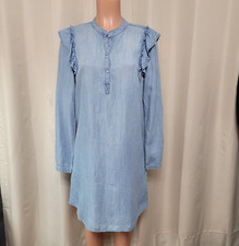 Cloth & Stone Anthropologie Above Knee Ruffle Chambray Dress Women's Size Small