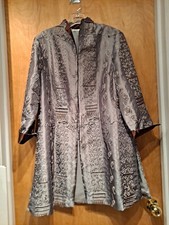 Vintage Fred Thomas Sz M L Silver Gray Jacket Soutache Embroidery Asian Inspired