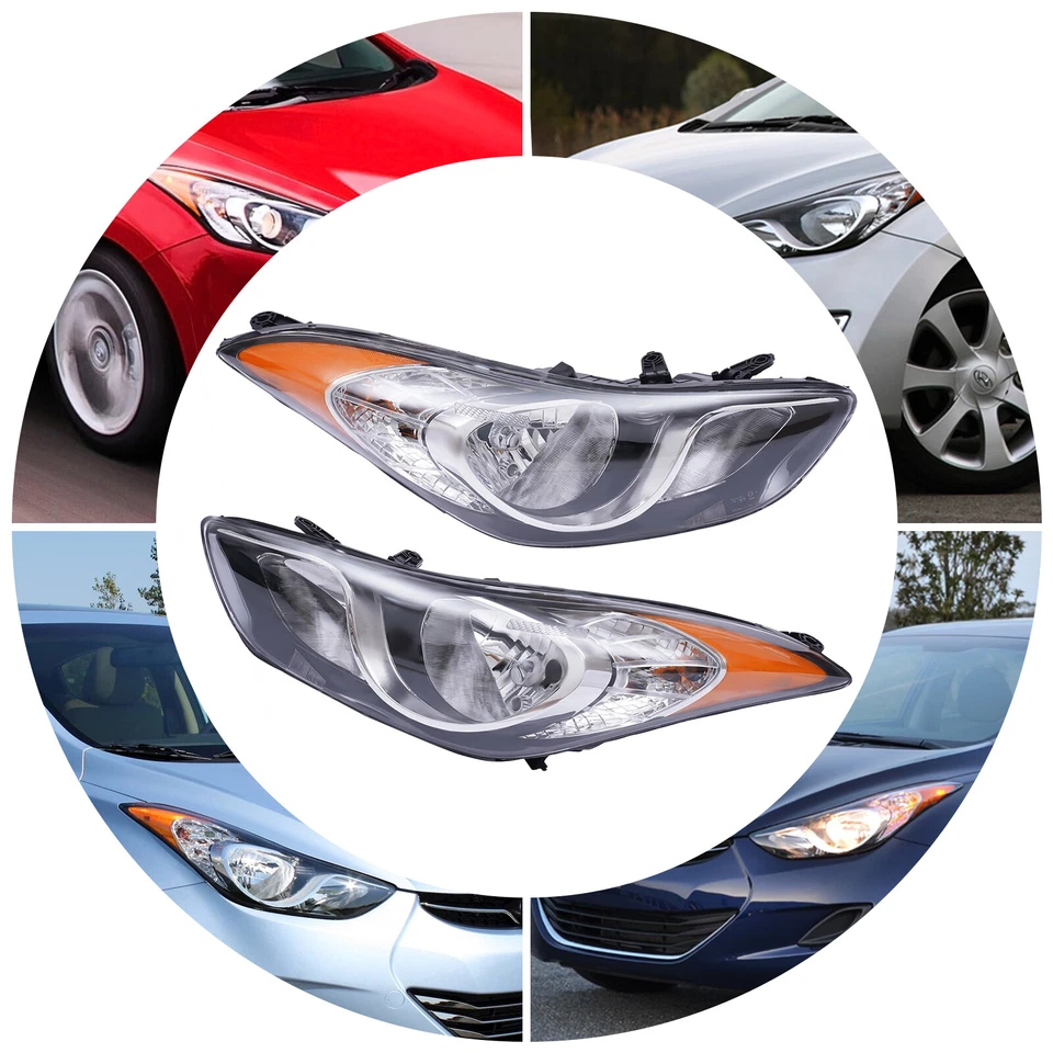 Fit 2011-2013 Hyundai Elantra Left&Right Headlights Headlamps Chrome Pair Set Foto 3 de 4