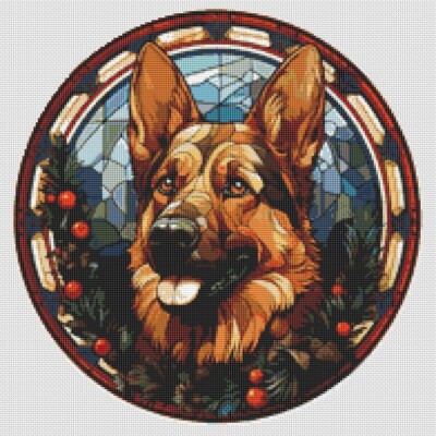 Deutscher Schäferhund Welpe Hund. Großer, moderner Original Kreuzstich