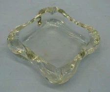 CLEAR MID-CENTURY BLUE GLASS HEAVY ASHTRAY