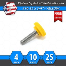  10-32 x 3/4" Thumb Screw Stainless Steel - Yellow Round Knurled Knob - USA