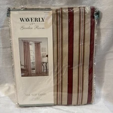 Waverly Garden Room General Store Stripe Tab Top Panel Red Beige 42x84 NEW
