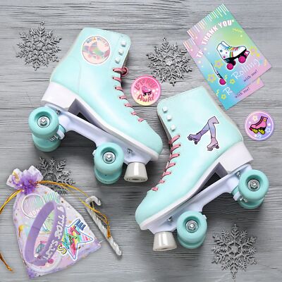 220 Pcs Roller Skate Party Favors Kit - Slap Bracelets, Stickers, Keychains, Tattoos, Badges & Bags