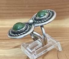 VTG NATIVE AMERICAN NAVAJO STERLING SILVER CABOCHON GREEN TURQUOISE RING Sz 5.5