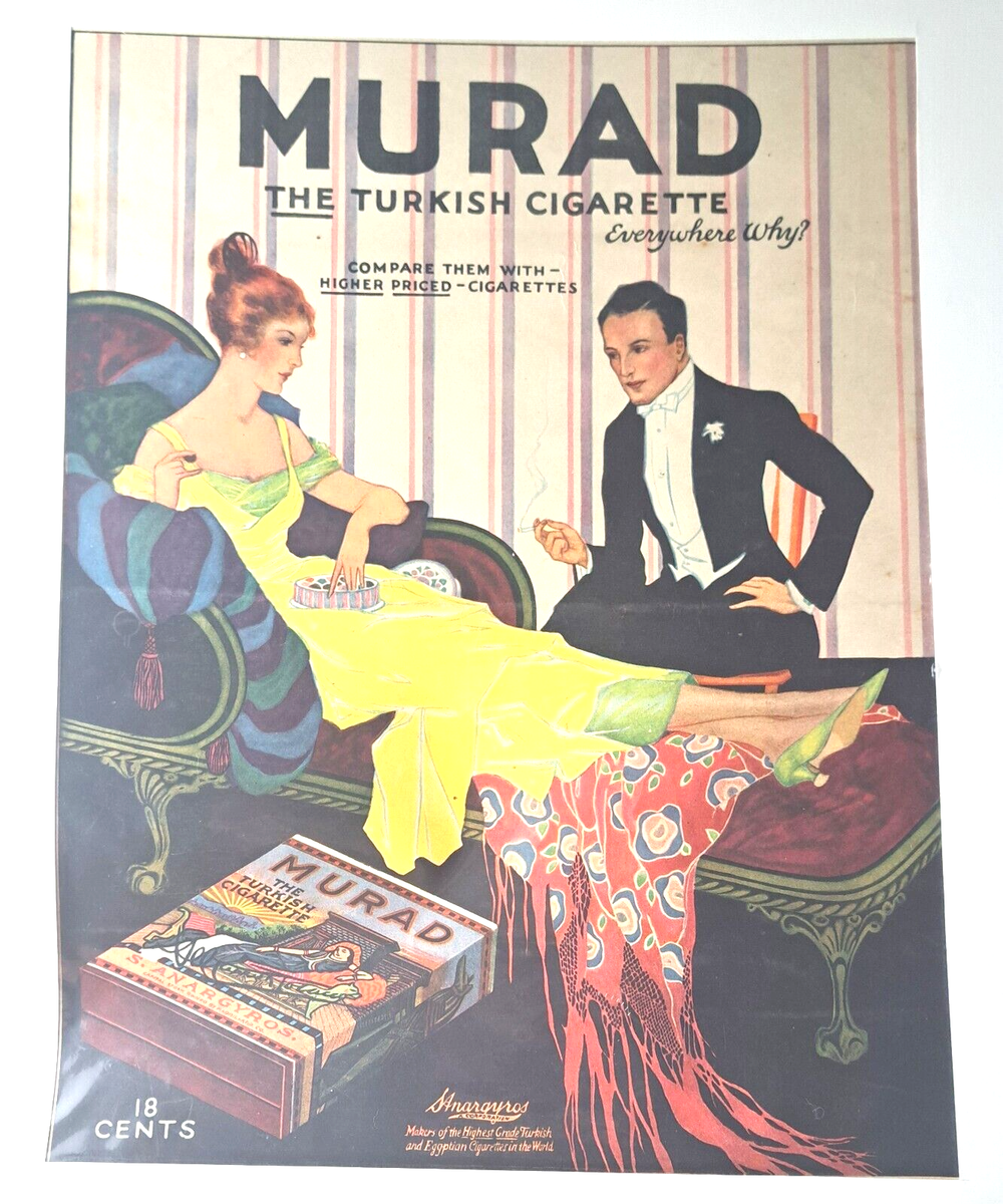 MURAD Turkish Cigarette AD 1917 Art Deco tobacco 10x13 antique vtg