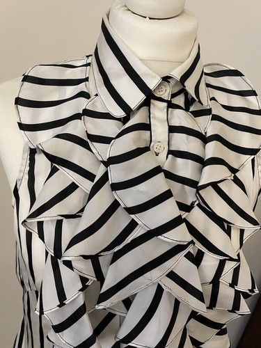 Ralph Lauren Black & White Striped Sleeveless Frill Blouse Shirt UK8 VGC - Picture 2 of 5