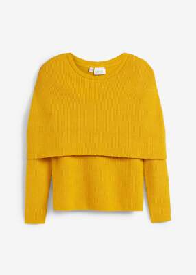 Pullover m variablem Schal-Element Gr. 40/42 Ockergold Damen Langarm-Pulli Neu*