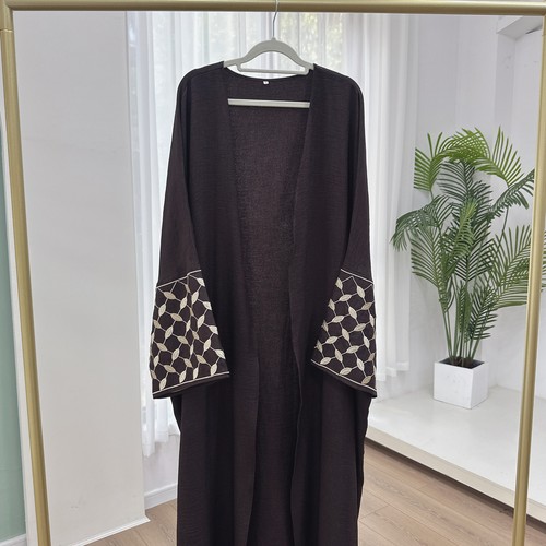 Muslimischer offener Kaftan Stickerei Damen Cardigan langes Kleid Abaya Dubai Kimono Morgenmantel - Bild 7 von 27