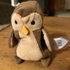 Vintage 1995 TY Hoot Brown Owl Bird Beanie Baby Unused Misspelled Oakbrook Plush