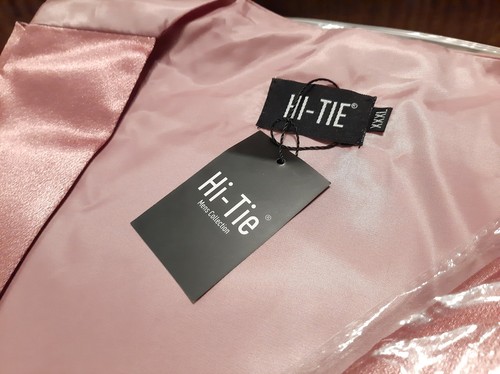 Set gilet tuta formale uomo hi-tie raso slim fit, cravatta, gemelli 3X rosa corallo - Foto 3 di 6