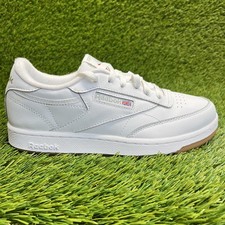 Reebok Club C Boys Size 5.5Y White Gum Outdoor Leather Walking Shoes Sneakers