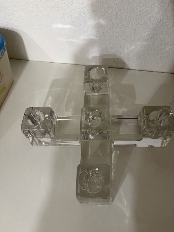 Clear Glass Cross Tea Light Candle Holder, Freestanding Decorative Modern