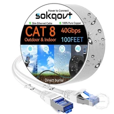 Cat 8 Ethernet Cable Slim 100ft Outdoor&Indoor, Pure Copper Cat8 Internet Cable