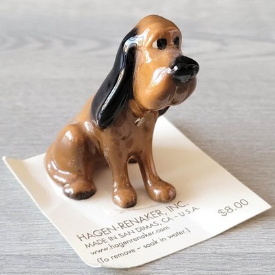 Vintage Hagen Renaker Bloodhound Figurine Brown Black Dog Glossy 2'' NWT