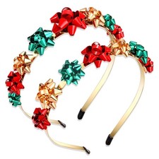 Christmas Bow Headbands Red Green Gold Present Bow Hairband for Women Xmas Bi...